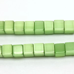 Fiber-Optic Synthetic Bead - Cat's Eye Cube Smooth 06x6MM CAT'S EYE LT GREEN