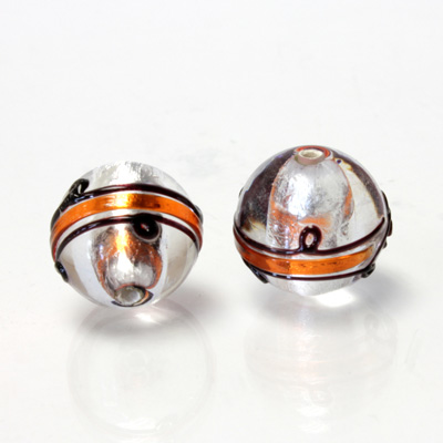 Czech Glass Lampwork Bead - Round 14MM ART DECO HYACINTH with  SILVER FOIL