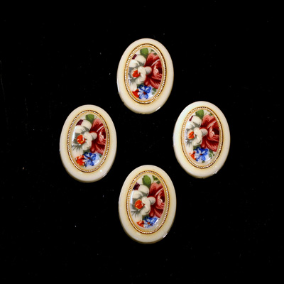 German Plastic Porcelain Decal Painting - Flower - Bouquet (2036) Oval 18x13MM IVORY