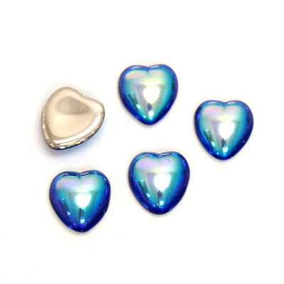 Glass Medium Dome Foiled Cabochon - Heart 10x9MM SAPPHIRE AB