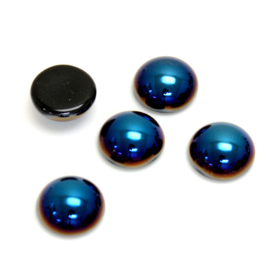 Glass Medium Dome Cabochon - Round 11MM Metallic Coated IRIS BLUE