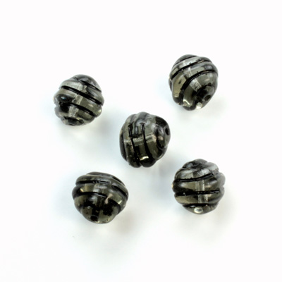 Czech Pressed Glass Engraved Bead - 09x8MM BLACK ON BLACK DIAMOND