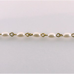 Linked Bead Chain Rosary Style with Glass Pear Bead - Oval 6MM WHITE-Brass