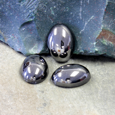 Plastic Flat Back Metalized Cabochon - Oval 18x13MM HEMATITE