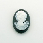 Plastic Cameo - Woman with Drop Earring Oval 25x18MM WHITE ON BLACK