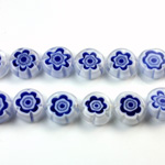 Glass Millefiori Bead - Round Donut 40MM WHITE BLUE (44)