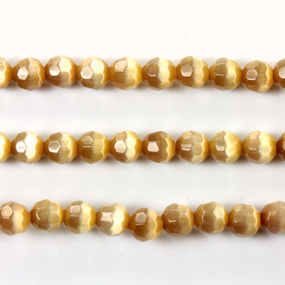 Fiber Optic Synthetic Cat's Eye Bead - Round Faceted 05MM CAT'S EYE LT BROWN