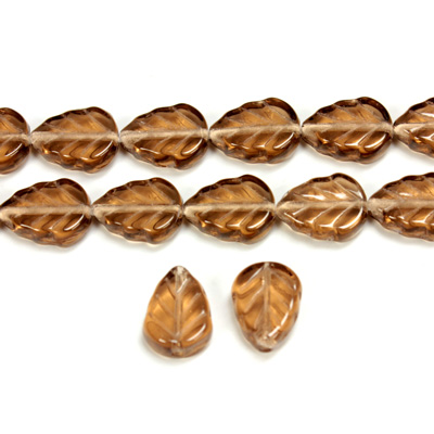 Czech Pressed Glass Engraved Bead - Leaf 10x8MM SMOKE TOPAZ