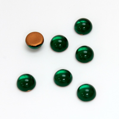 Glass Medium Dome Foiled Cabochon - Round 07MM EMERALD