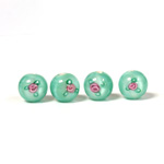 Czech Glass Lampwork Bead - Smooth Round 08MM Flower PINK ON LT GREEN (00049)