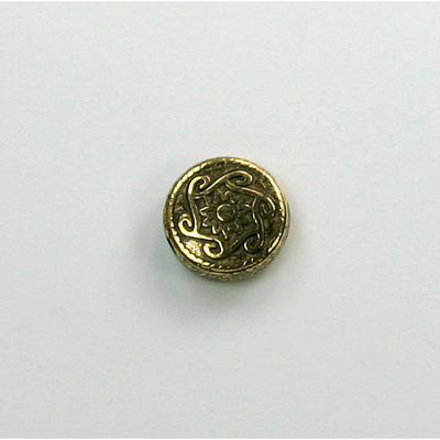 Metalized Plastic Bead - Medallion Round 10MM ANT GOLD