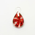 Glass Lampwork Pendant - Pear 30x16MM Flower RED CRYSTAL
