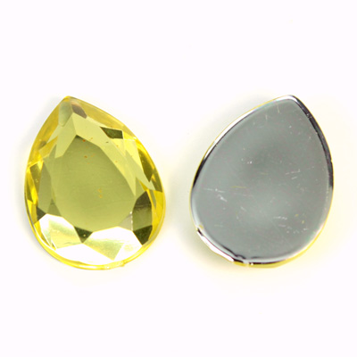 Plastic Flat Back Foiled Rose Cut Rhinestone - Pear 25x18MM JONQUIL