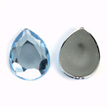 Plastic Flat Back Foiled Rose Cut Rhinestone - Pear 25x18MM LT SAPPHIRE