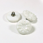 Glass Button - Engraved Top Metal Shank Round 18MM CHALKWHITE