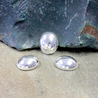 Plastic Flat Back Metalized Cabochon - Oval 12x10MM SILVER