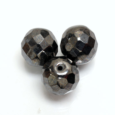 Czech Glass Fire Polish 1-Hole Ball - 14MM GUNMETAL