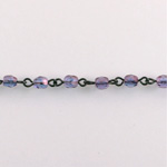 Linked Bead Chain Rosary Style with Glass Fire Polish Bead - Round 4MM PURPLE-JET