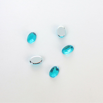 Plastic Flat Back Foiled Rose Cut Rhinestone - Oval 06x4MM AQUA