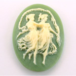 Plastic Cameo - Dancing Ladies Oval 40x30MM IVORY ON GREEN
