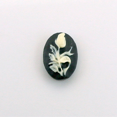 Plastic Cameo - Flower, Rose Oval 18x13MM IVORY ON BLACK