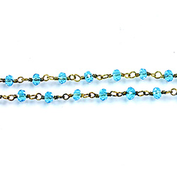 Indian Crystal Linked Bead Chain - Rondelle 2x3MM AQUA-Brass
