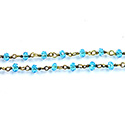 Indian Crystal Linked Bead Chain - Rondelle 2x3MM AQUA-Brass