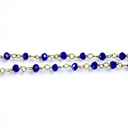 Indian Crystal Linked Bead Chain - Rondelle 2x3MM COBALT-Brass