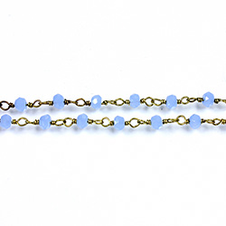 Indian Crystal Linked Bead Chain - Rondelle 2x3MM BLUE OPAL-Brass