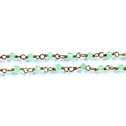 Indian Crystal Linked Bead Chain - Rondelle 2x3MM GREEN OPAL-Brass