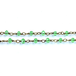 Indian Crystal Linked Bead Chain - Rondelle 2x3MM PERIDOT-Brass