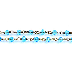 Indian Crystal Linked Bead Chain - Rondelle 3x4MM AQUA-Brass