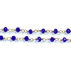 Indian Crystal Linked Bead Chain - Rondelle 3x4MM COBALT-Brass