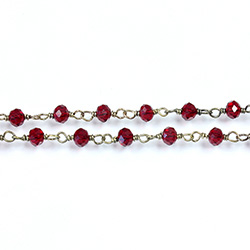 Indian Crystal Linked Bead Chain - Rondelle 3x4MM RUBY-Brass