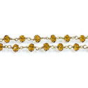 Indian Crystal Linked Bead Chain - Rondelle 3x4MM TOPAZ-Brass