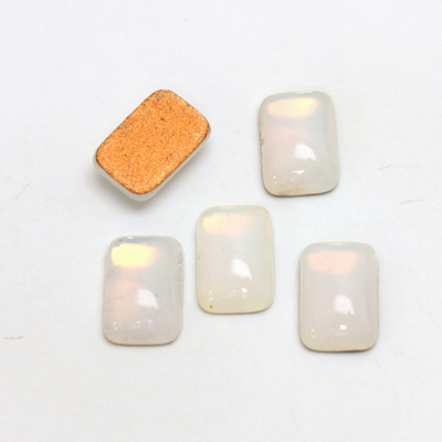 Glass Medium Dome Foiled Cabochon - Cushion 12x8MM WHITE OPAL