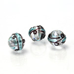 Czech Glass Lampwork Bead - Round 10MM ART DECO AQUA with SILVER FOIL