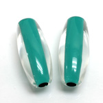 Plastic Bead - Color Lined Smooth Oval 34x15MM CRYSTAL LT TURQUOISE