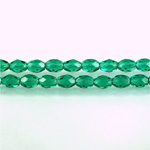Czech Glass Fire Polish Bead - Oval 06x4MM DK EMERALD