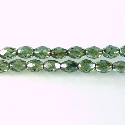 Czech Glass Fire Polish Bead - Oval 07x5MM LUMI COATED GREEN