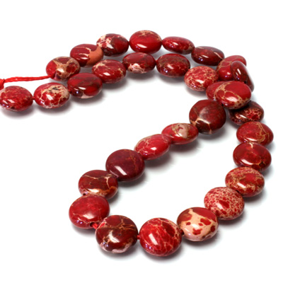 Gemstone Bead - Smooth Round Lentil 10MM SEA SEDIMENT JASPER DYED RED