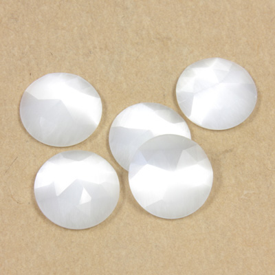 Fiber-Optic Flat Back Cabochon - Rauten Rose Round 12MM CAT'S EYE WHITE