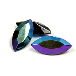 Swarovski Crystal Foiled Point Back Tin Table Cut (TTC) Fancy Stone - Navette 15x7MM JET AB
