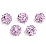 Rhinestone Bead Pave with 1.7MM Hole Metal Base Round 10MM LT PURPLE