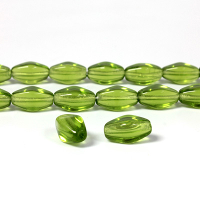 Czech Pressed Glass Bead - Lantern 11x7MM OLIVINE