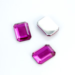 Plastic Flat Back Foiled Rose Cut Rhinestone - Cushion Octagon 14x10MM FUCHSIA