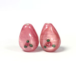 Czech Glass Lampwork Bead - Pear Smooth 18x12MM Flower PINK ON ROSE (70016)