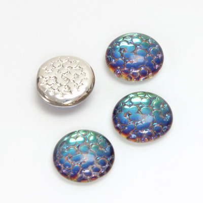 Glass Medium Dome Snakeskin Mosaic Cabochon - Round 13MM HELIO GREEN