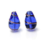 Czech Glass Lampwork Bead - Pear 20x12MM COPPER WRAP COBALT