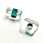 Plastic Bead - Color Lined Smooth Large Hole Square 6x16MM CRYSTAL LIGHT TURQUOISE LINE